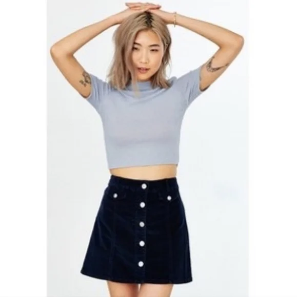 Navy Corduroy Button Front A-Line Mini Skirt Small NWOT - Picture 4 of 11